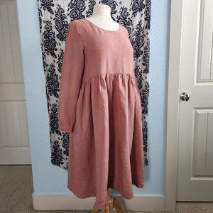 Long-sleeve Linen Smock Dress (Petal Rose)